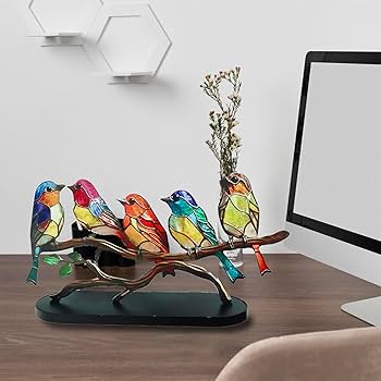 Amazon.co.jp: ステンドグラスの鳥、枝のステンド鳥、薄い金属と